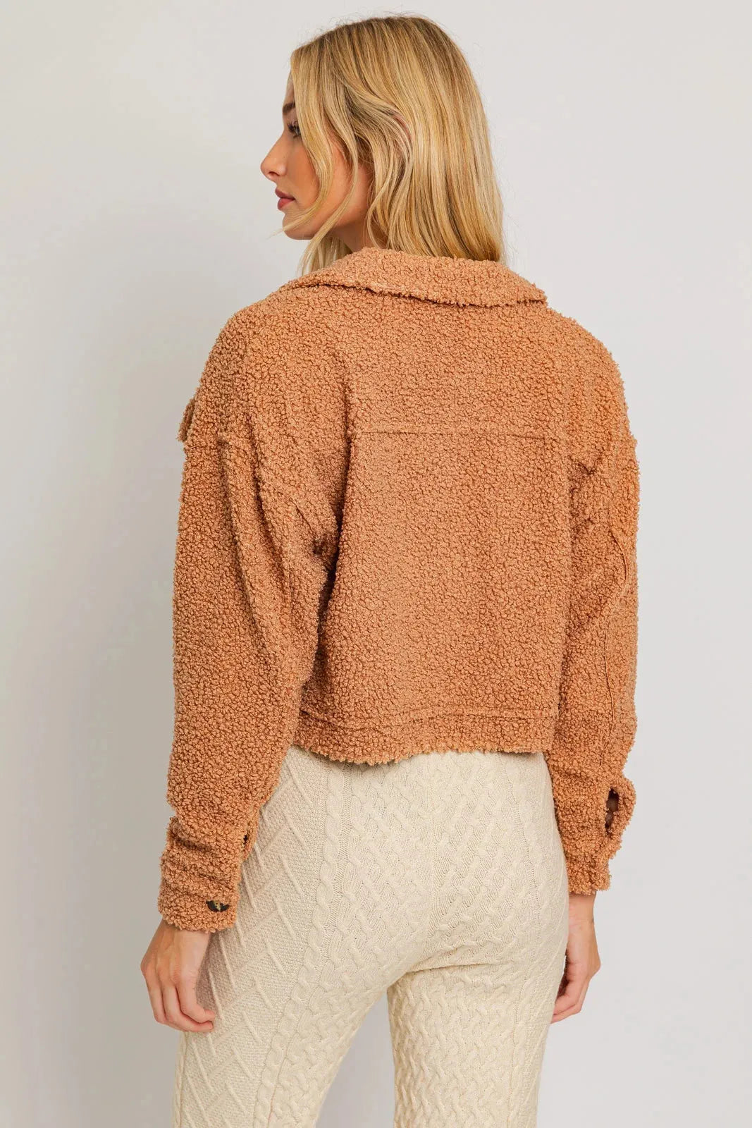 Single Pocket Collared Fuzzy Textured Shacket - Tasha Apparel Wholesale