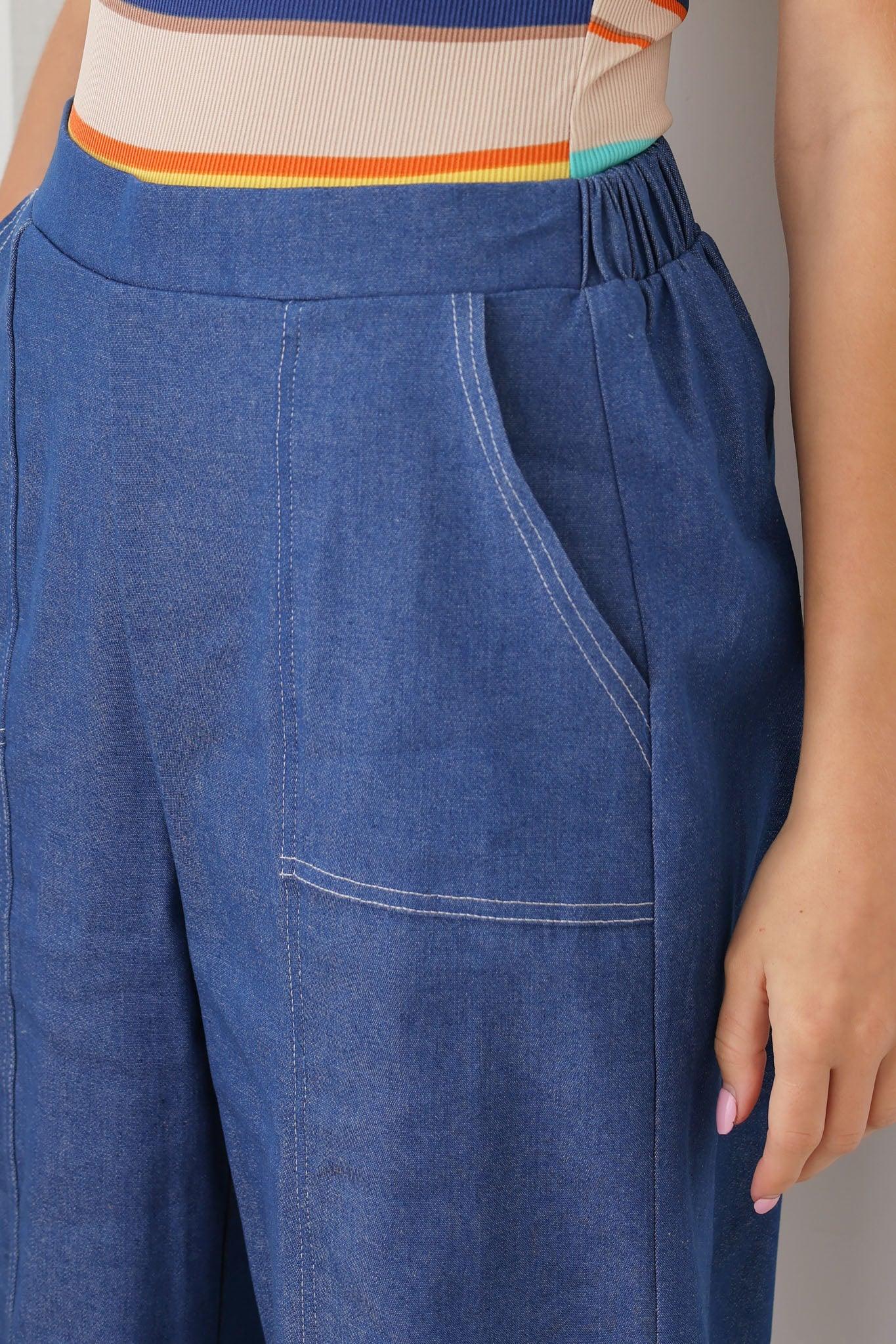 Mid Waist Wide Leg Cozy Denim Jeans Pants - Tasha Apparel
