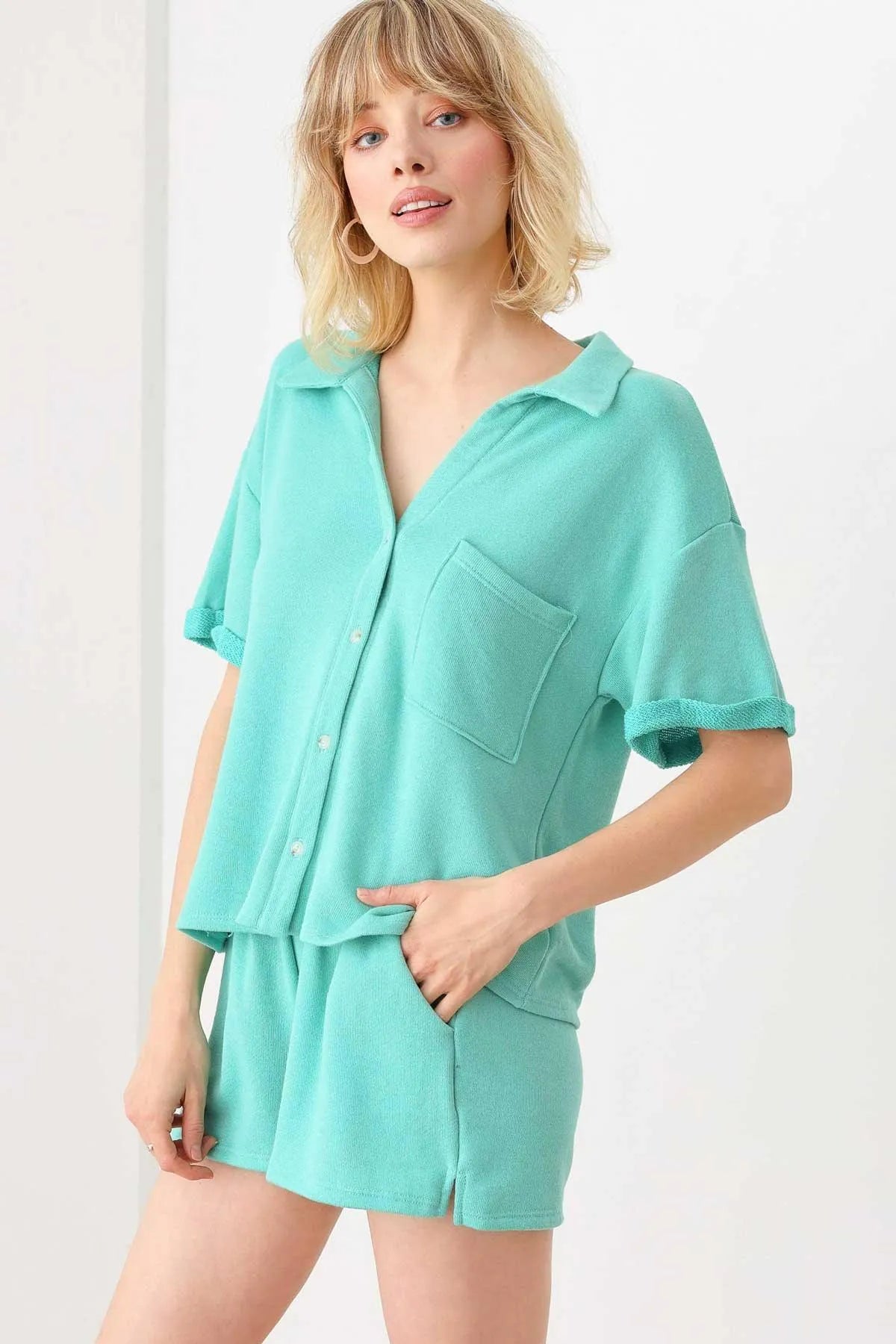 Casual Sport Style Polo Shirt Side Pocket Short Set - Tasha Apparel Wholesale