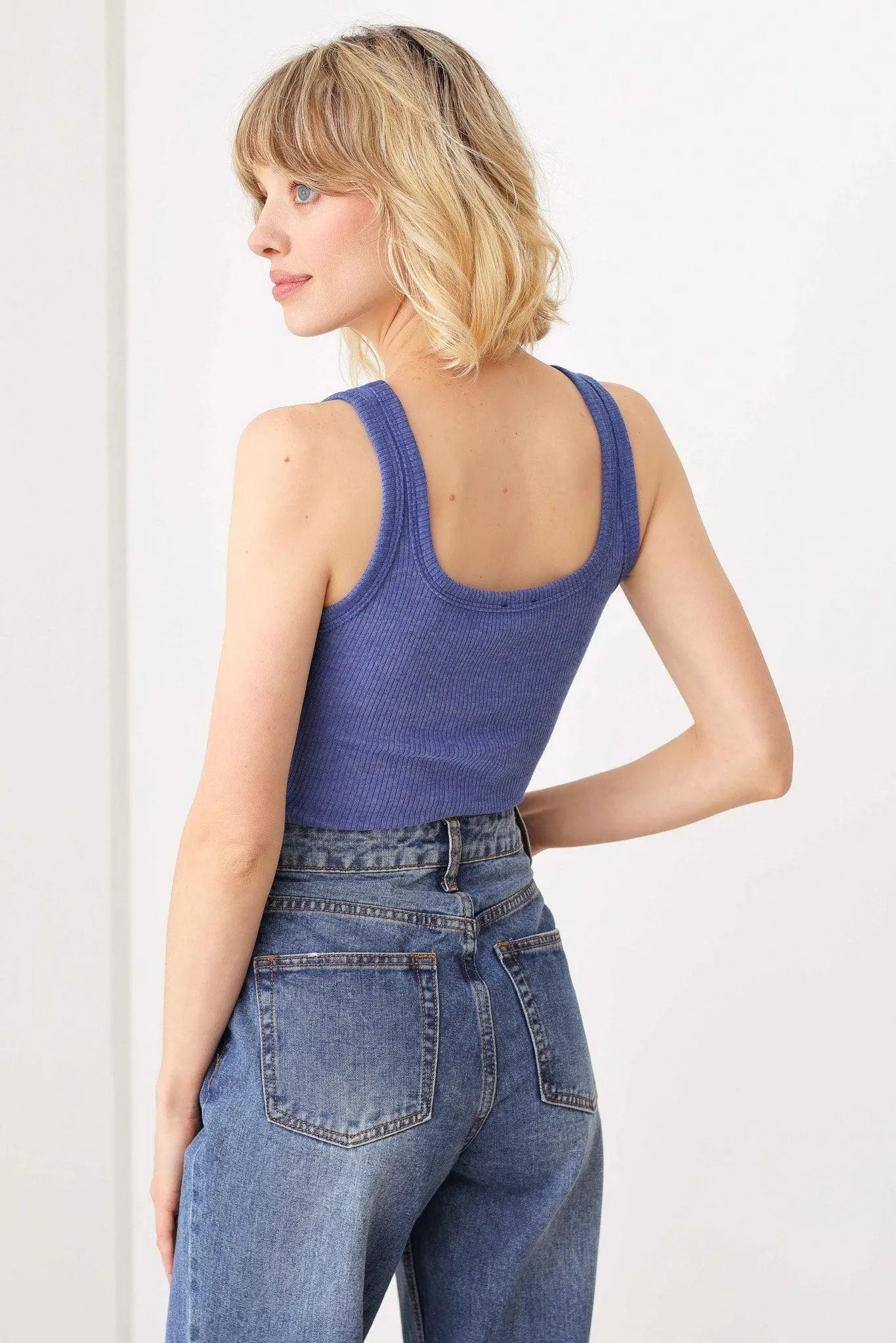 Ribbed Square Neck Fitted Stretch Sleeveless Thong Bodysuit - Tasha Apparel Wholesale