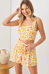 Boho Style Floral Side Zipper Crop Top & High Waist Front Belt Back Zipper Shorts Set - Tasha Apparel Wholesale