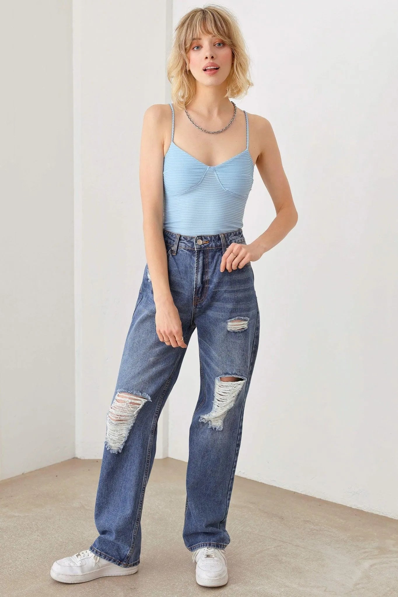 Ribbed Plunging Neckline Ruched Bust Bodysuit - Tasha Apparel Wholesale