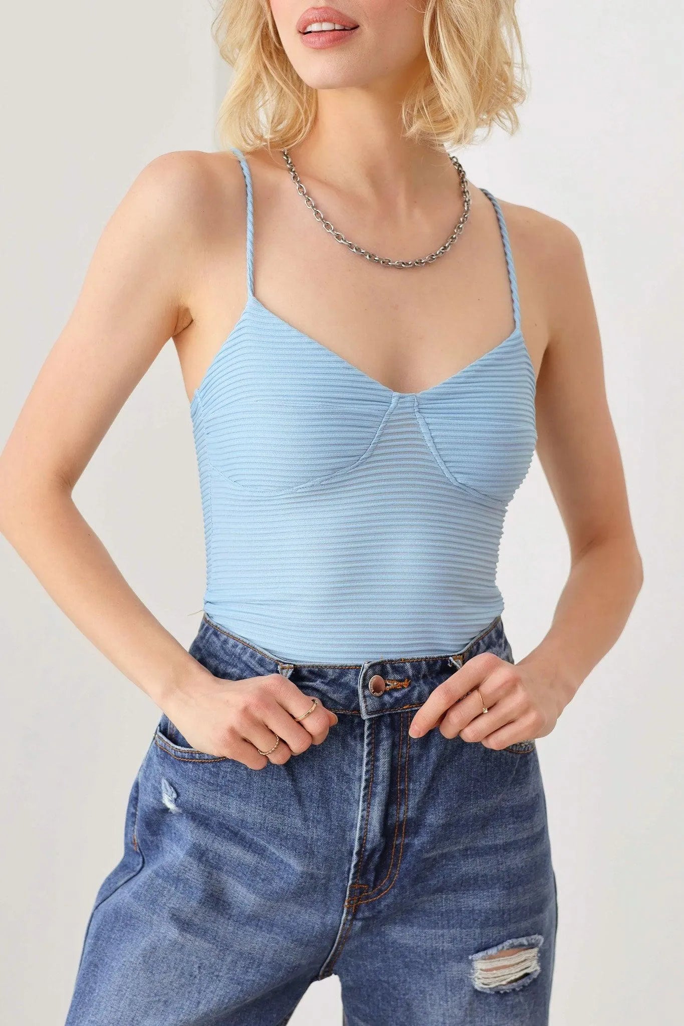 Ribbed Plunging Neckline Ruched Bust Bodysuit - Tasha Apparel Wholesale
