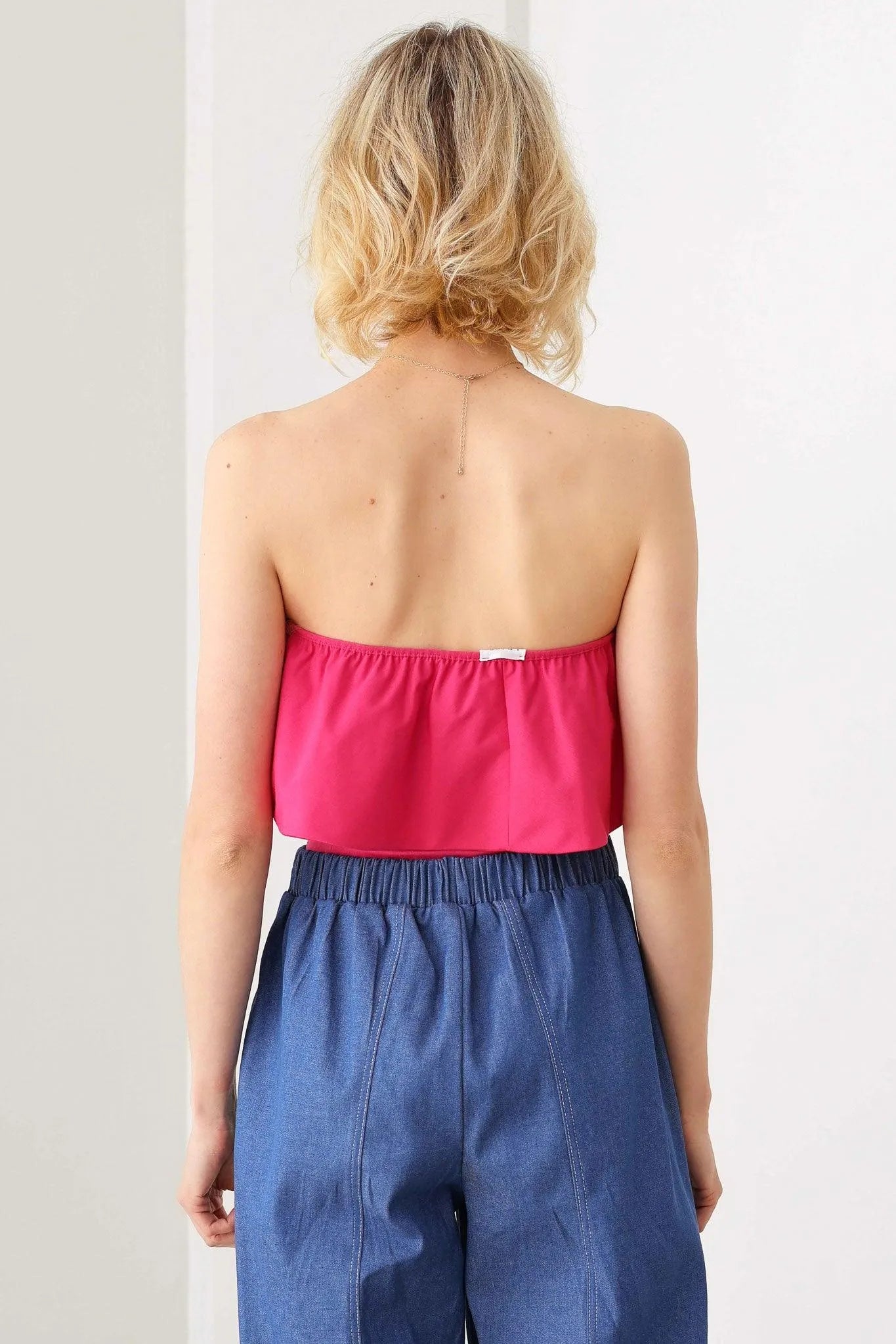 Strapless Solid Ruffle Trim Neckline Thong Bodysuit - Tasha Apparel Wholesale