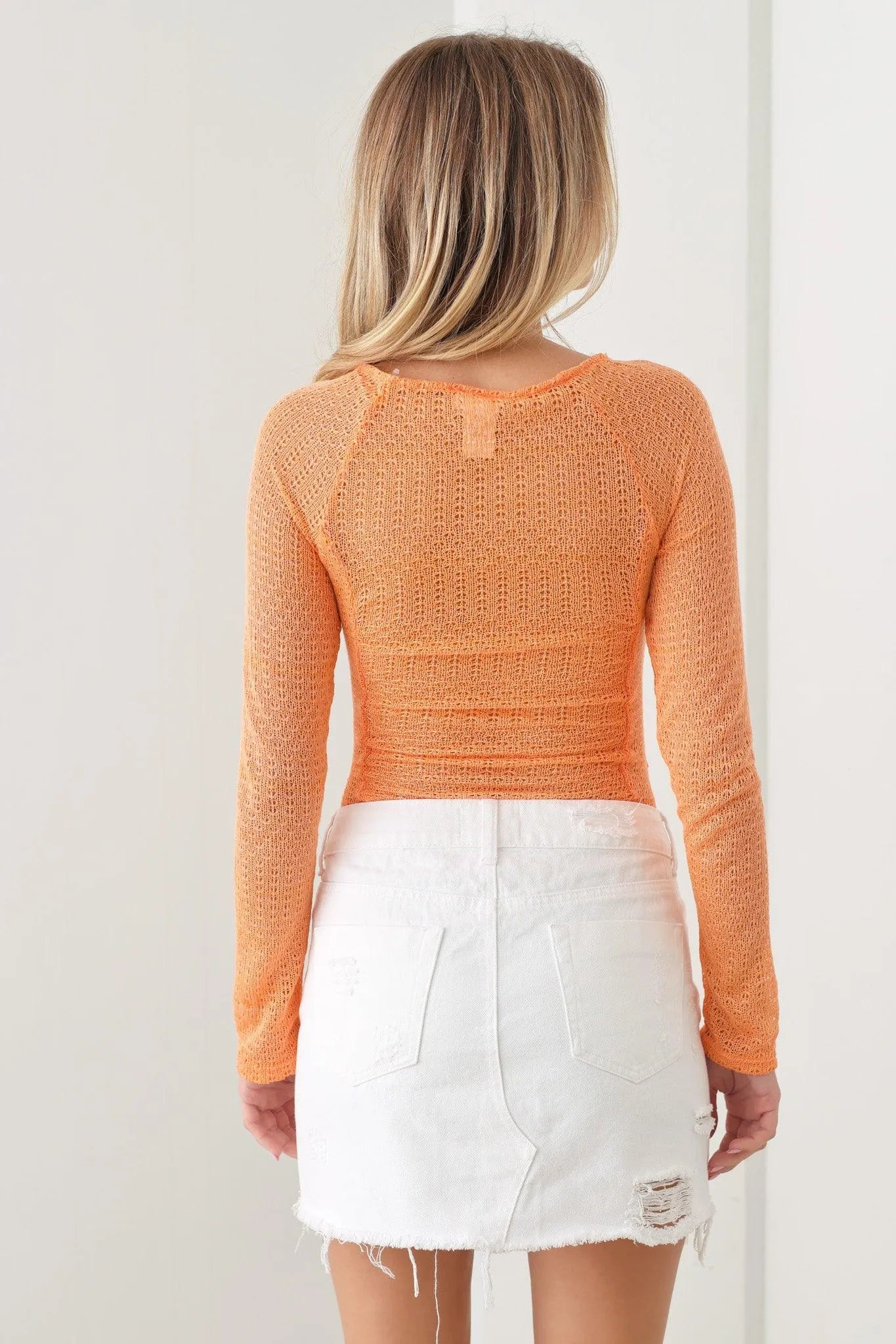 Neon Knit Long Sleeve Ruched Thong See Through Bodysuit - Tasha Apparel Wholesale