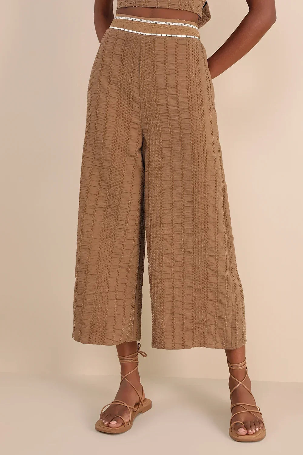 Sunny Textured Velvet Crop Sleeveless Top Wide-Leg Pants Set