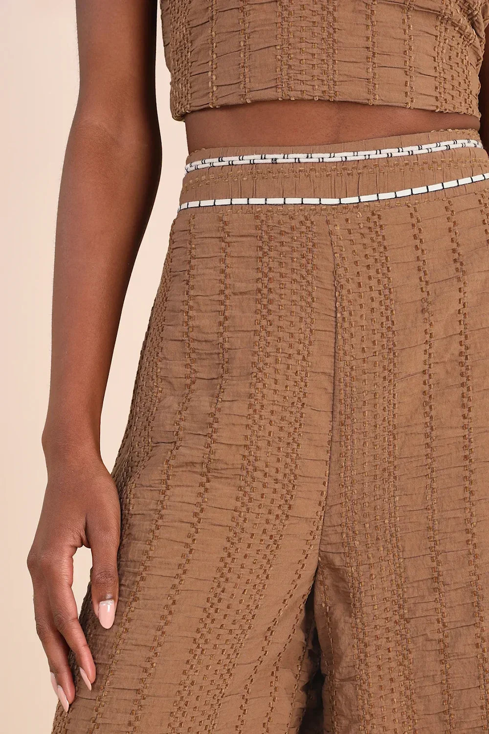 Sunny Textured Velvet Crop Sleeveless Top Wide-Leg Pants Set