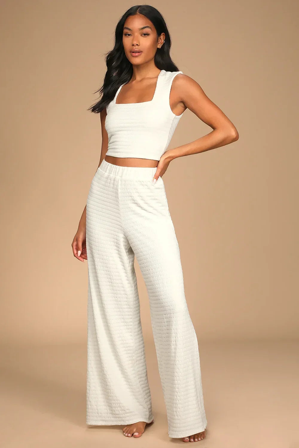 White Square Neck Ribbed Sleeveless Boutique Crop Top