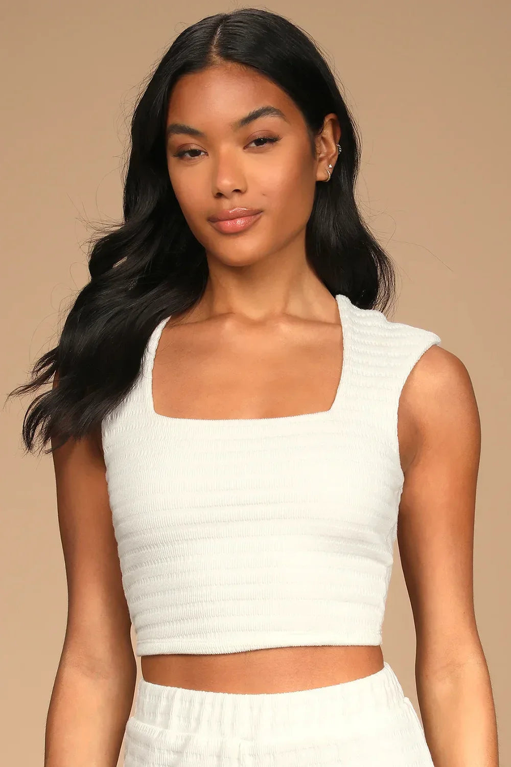 White Square Neck Ribbed Sleeveless Boutique Crop Top