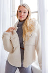 Collared Front Pocket Cozy Teddy Sherpa Shacket - Tasha Apparel Wholesale