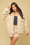 Cozy Plaid Houndstooth Oversized Shacket Jacket - Tasha Apparel Wholesale
