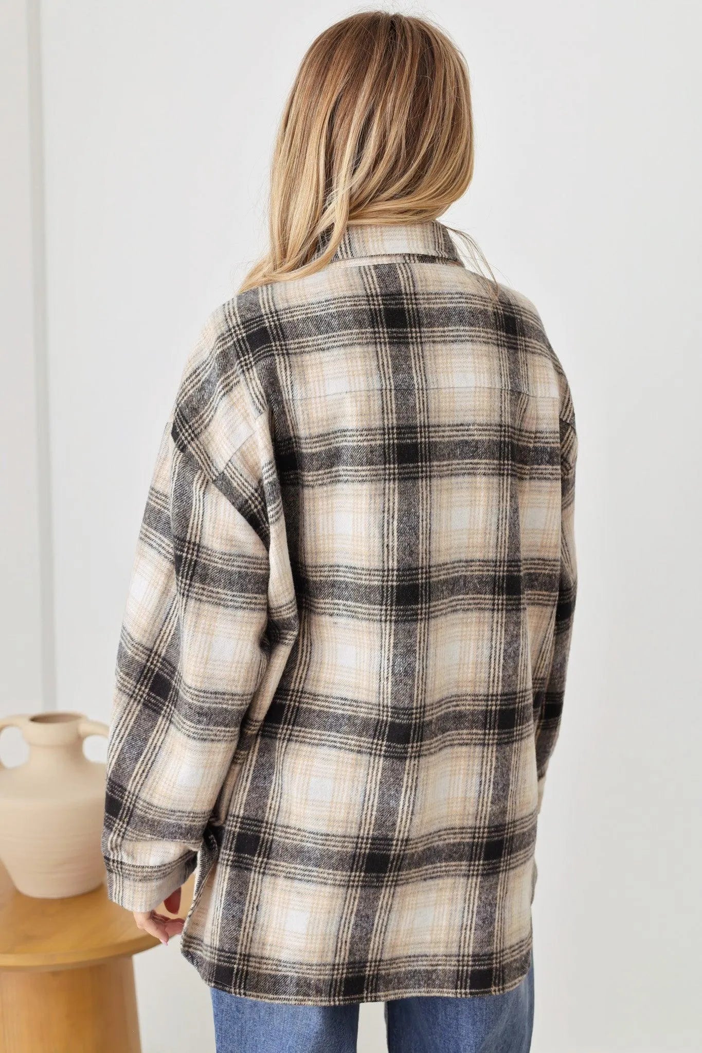 Nashville Country Plaid Long Sleeve Turn Down Collar Oversize Shirt Shacket Jacket - Tasha Apparel Wholesale