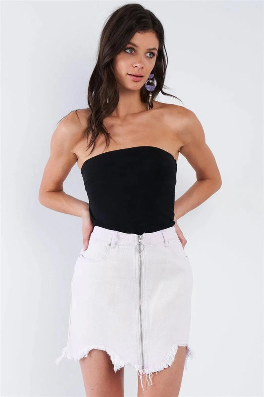 High Waist Shark Bite Hem Front Zip Mini Denim Skirt - Tasha Apparel Wholesale