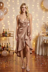 Satin Asymmetric Ruffle Wrap High Low Midi Dress - Tasha Apparel Wholesale
