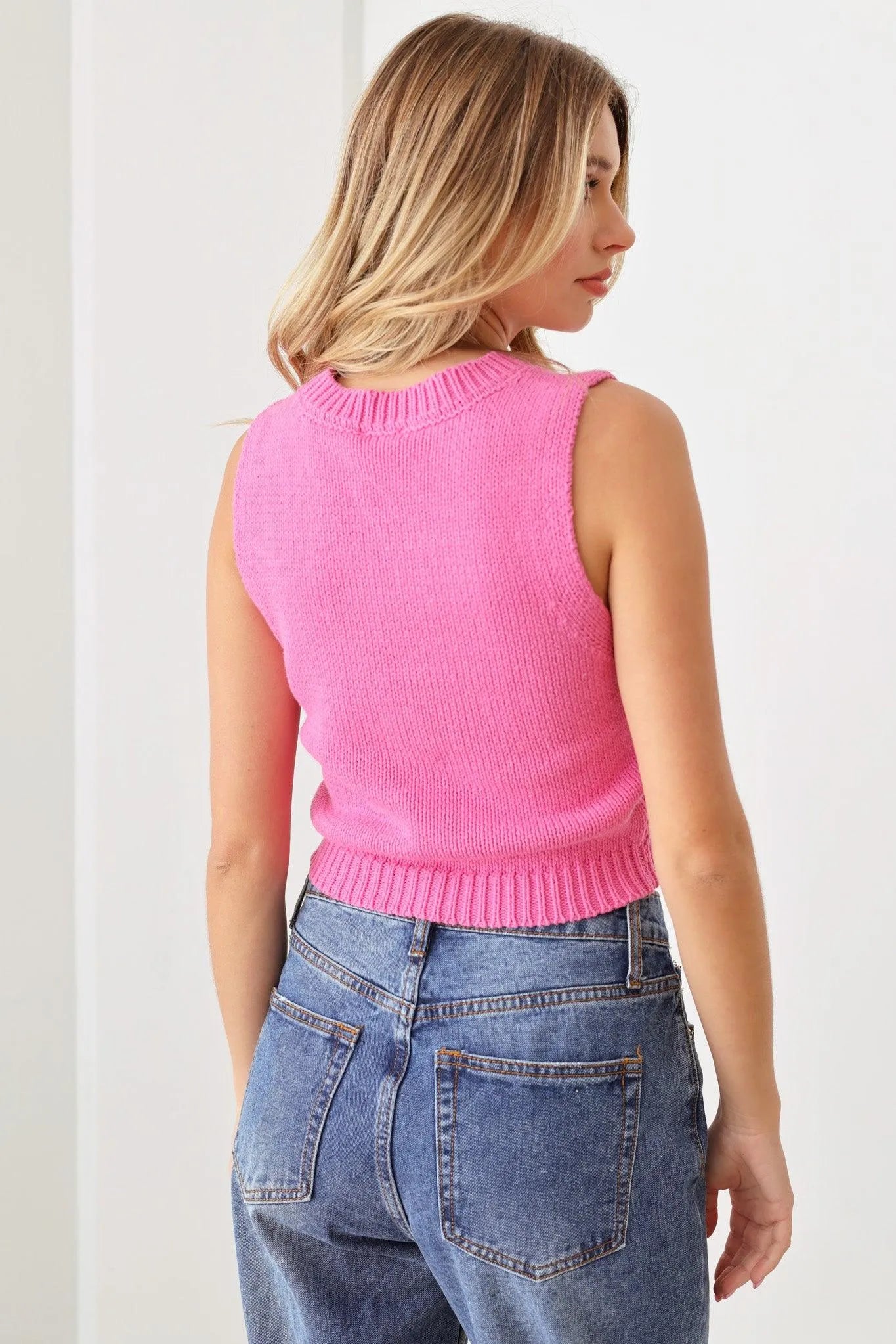 "Babe" Cropped Printed Sweater Knit Tank Vest - Tasha Apparel Wholesale