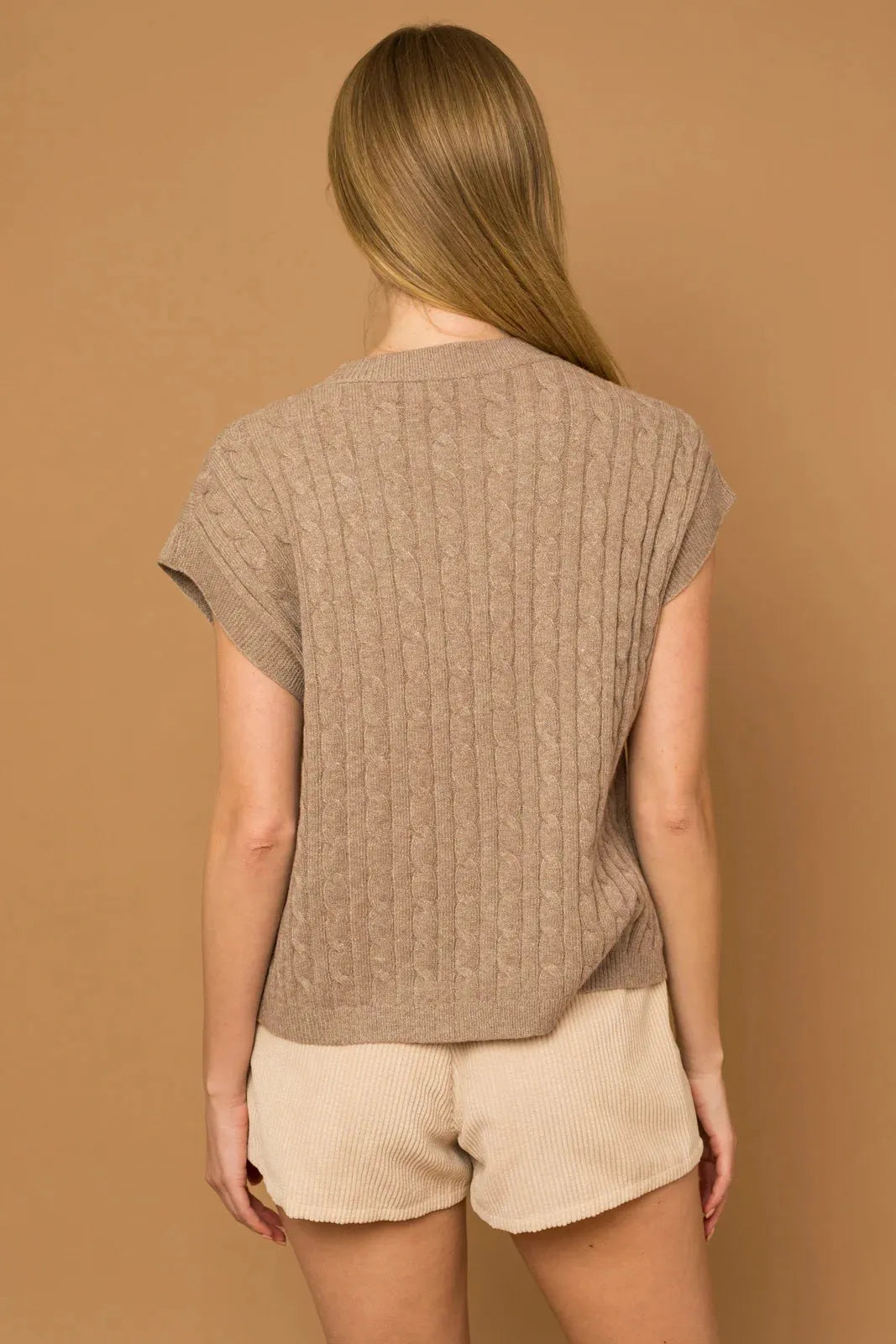 Cable-Knit Cap Sleeve Crew Neckline Sweater Vest - Tasha Apparel Wholesale