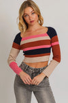 Color Block Long Sleeve Square Neckline Crop Sweater - Tasha Apparel Wholesale