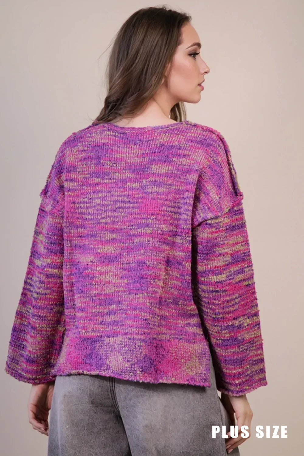 Oversized Casual Multi-Color V-Neck Chunky Knit Sweater