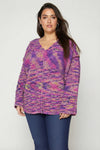 Plus Size Oversized Casual Multi-Color V-Neck Chunky Knit Sweater