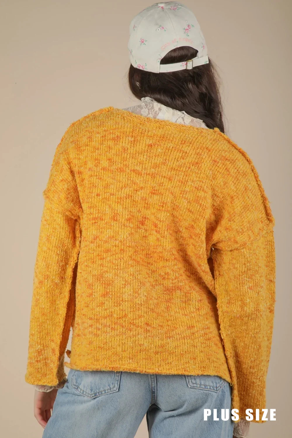 Oversized Casual Multi-Color V-Neck Chunky Knit Sweater