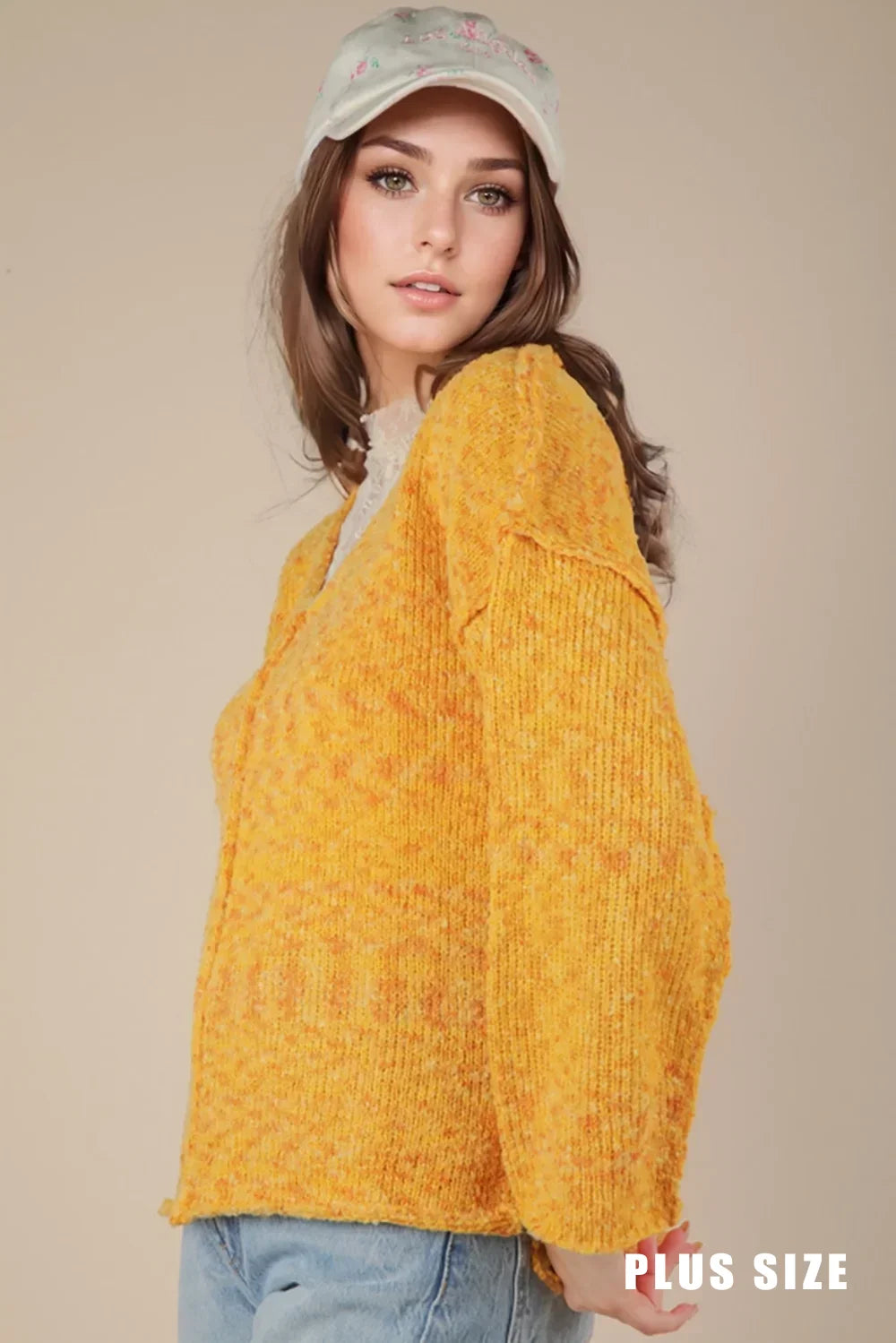 Oversized Casual Multi-Color V-Neck Chunky Knit Sweater