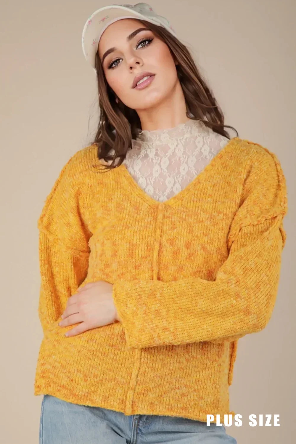 Oversized Casual Multi-Color V-Neck Chunky Knit Sweater