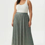 Plus Size Ethnic Metallic Pleated Elastic Waist Boho Festival Fashion Maxi Skirt - Tasha Apparel Wholesale
