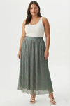 Plus Size Ethnic Metallic Pleated Elastic Waist Boho Festival Fashion Maxi Skirt