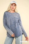 Plus Size Mineral Acid Washed Long Sleeve Crew Neck Relaxed Fit Top