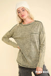 Plus Size Mineral Acid Washed Long Sleeve Crew Neck Relaxed Fit Top