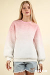 Plus Size Ombre Fuzzy Pullover Soft Plush Crew Neck Sweatshirt
