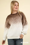 Plus Size Ombre Fuzzy Pullover Soft Plush Crew Neck Sweatshirt