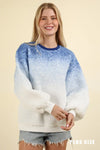 Plus Size Ombre Fuzzy Pullover Soft Plush Crew Neck Sweatshirt