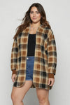 Plus Size Cozy Oversized Plaid Hooded Shacket Fleece Button-Up Jacket