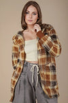 Trendy Oversized Plaid Sherpa Fleece Hooded Shacket Layering Jacket