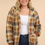 Plus Size Cozy Oversized Plaid Hooded Shacket Fleece Button-Up Jacket - Tasha Apparel Wholesale