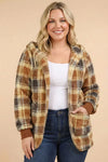 Plus Size Cozy Oversized Plaid Hooded Shacket Fleece Button-Up Jacket