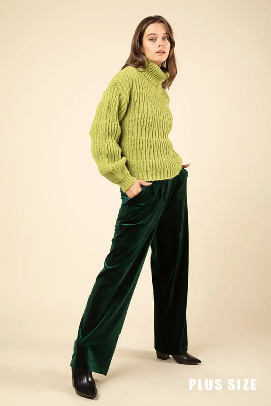Plus Size Velvet High Waist Holiday Party Wide Pants