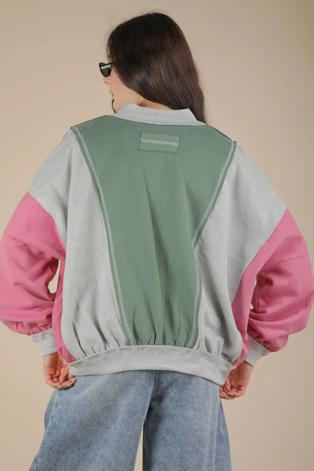 Raw Edge Colorblock Front Zip Side Pocket Bomber Jacket Raw Edge Colorblock Front Zip Side Pocket Bomber Jacket