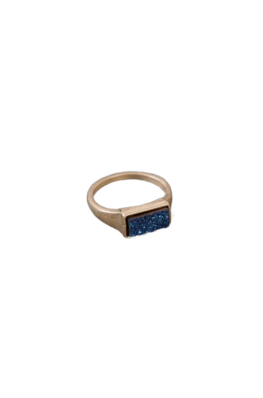 Blue Rectangle Druzy Stone Gold Ring - Tasha Apparel Wholesale