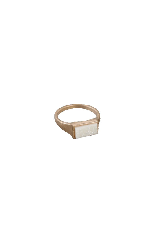 Ivory Rectangle Druzy Stone Ring - Tasha Apparel Wholesale