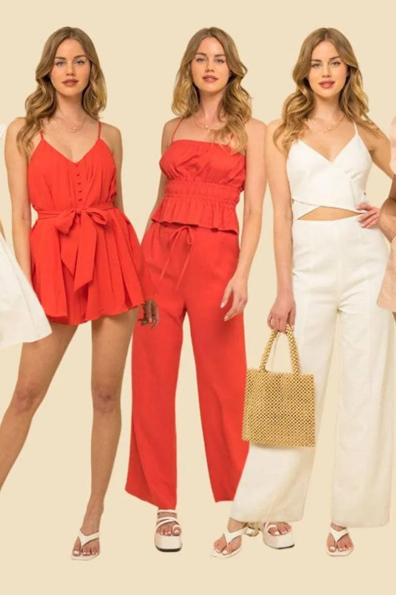 Ruched Linen Cami Top & Elastic Waist Pants Set - Tasha Apparel Wholesale