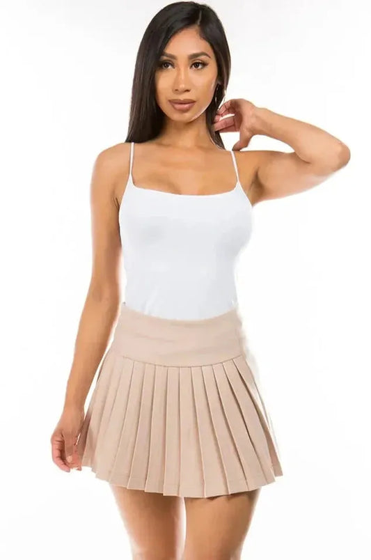 Nude Plaid Double-Breasted High Waist Mini Skort - Tasha Apparel Wholesale