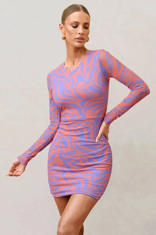 Pink Zebra Print Animal Print Long Sleeve Mini Dress - Tasha Apparel Wholesale