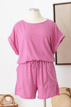Plus Size Short Sleeve Elastic Waist Front Pocket Romper - Tasha Apparel Wholesale