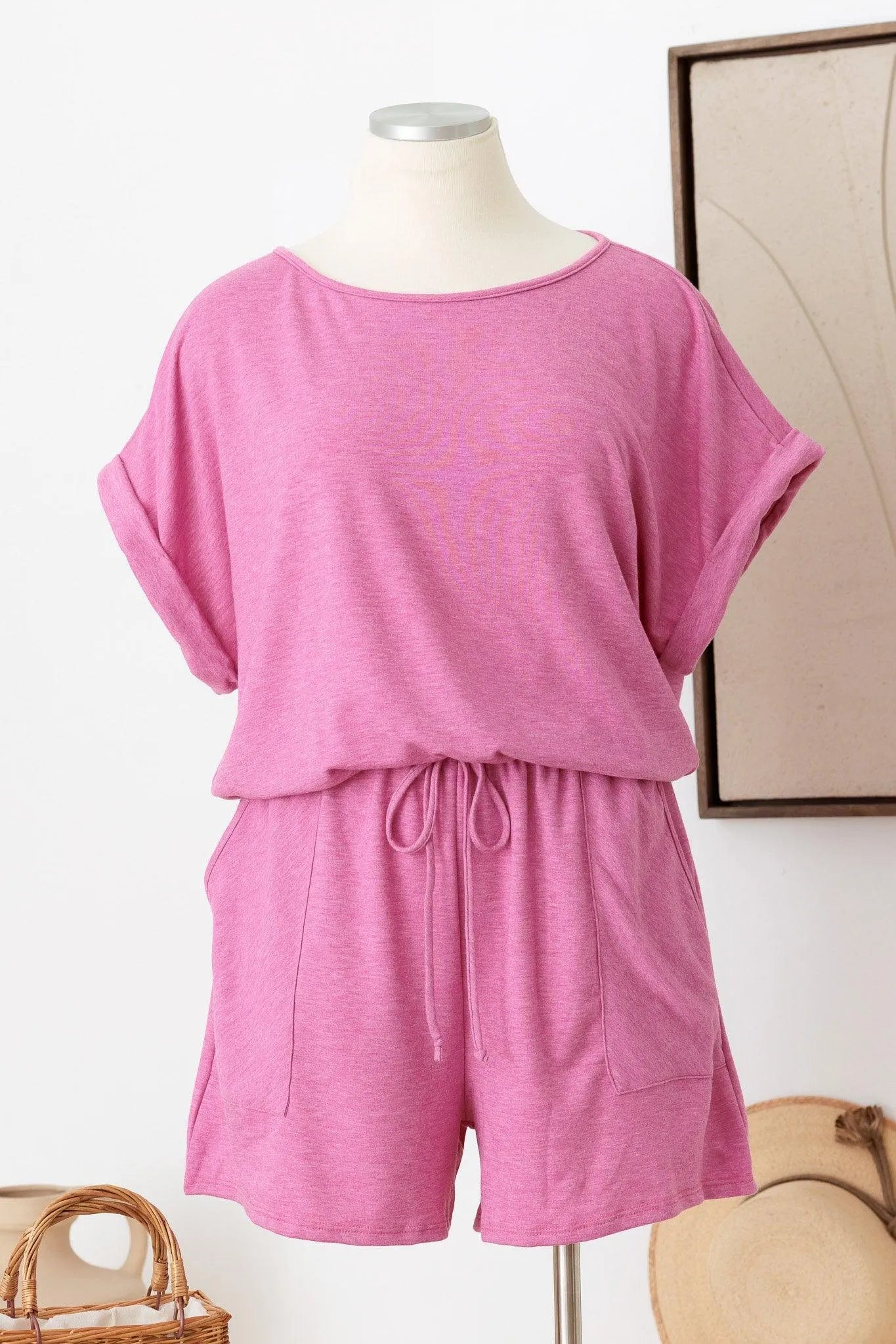 Plus Size Short Sleeve Elastic Waist Front Pocket Romper - Tasha Apparel Wholesale