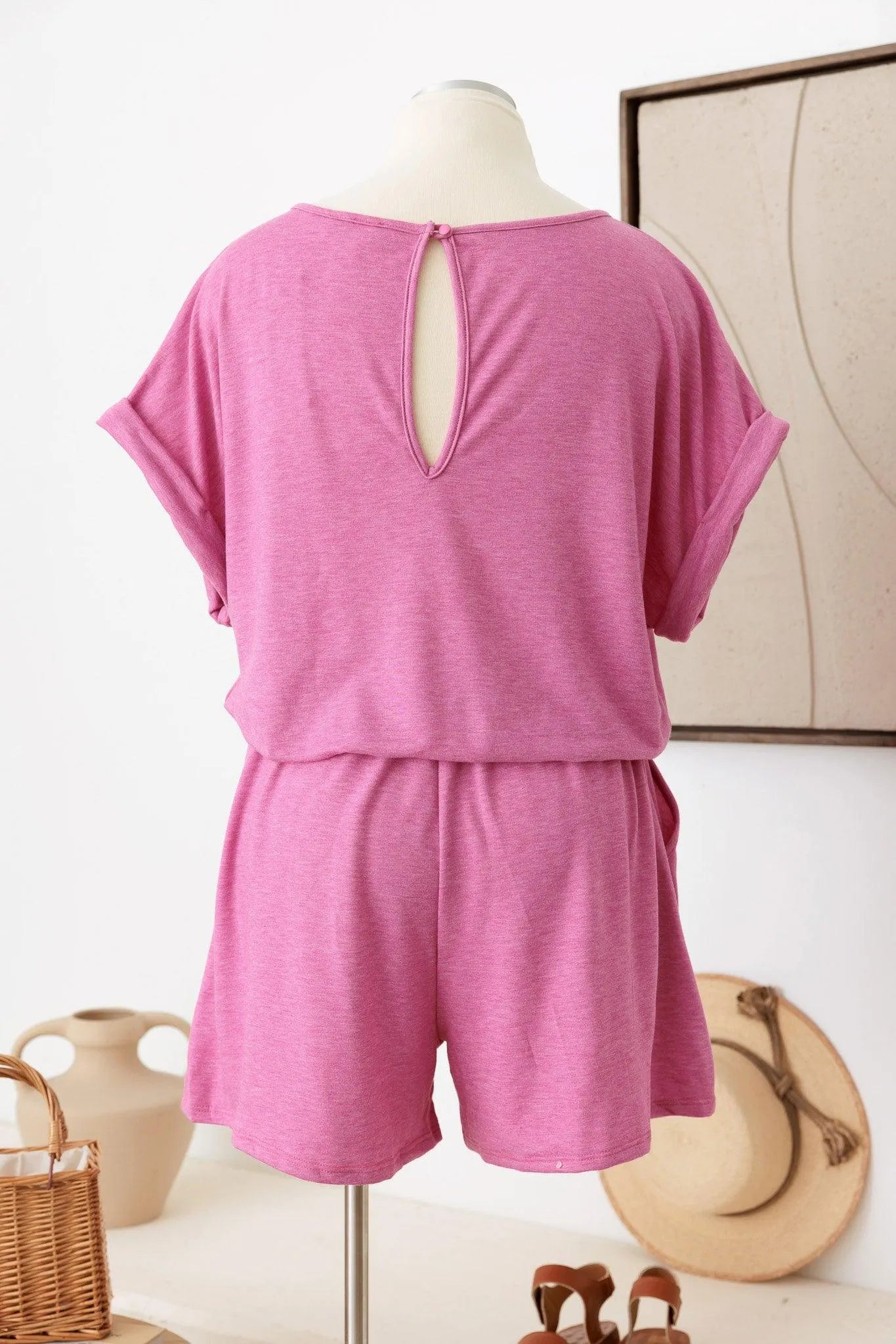 Plus Size Short Sleeve Elastic Waist Front Pocket Romper - Tasha Apparel Wholesale