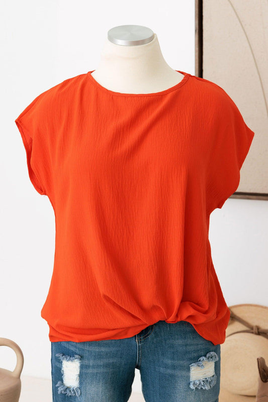 Plus Size Front Knot Solid Woven Tee - Tasha Apparel Wholesale
