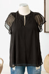 Plus Size Short Flowly Sleeve Front Slit Shirring Top - Tasha Apparel Wholesale