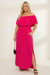 Plus Size Off Shoulder Side Slit Ruffle Jersey Maxi Dress